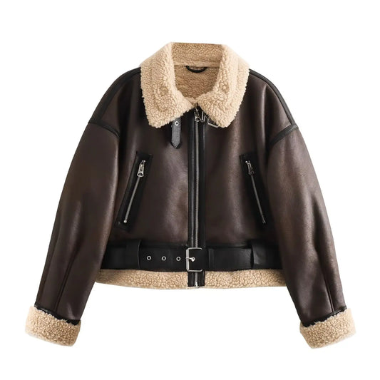 Women Short Leather Shearling Jacket | Cropped Leather Jacket