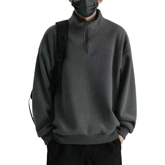 Men Vintage Fleece Pullover | Men Quarter Zip Hoodieless Sweatshirt