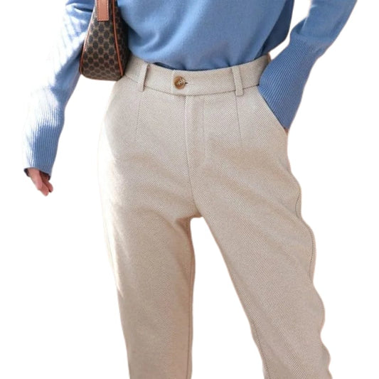 Women High Waisted Woolen Pants | Casual Wool Blend Trousers | Office Pencil Pantalones