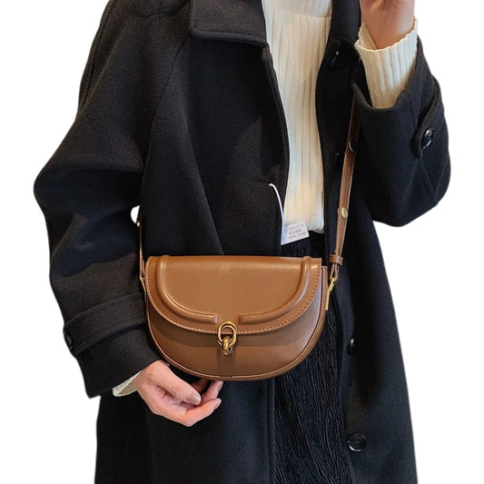 Women Retro Leather Underarm Bag | Flap Saddle Shoulder Bag