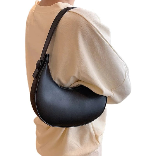 Women Leather Armpit Bag | Half Crescent Vintage Handbag