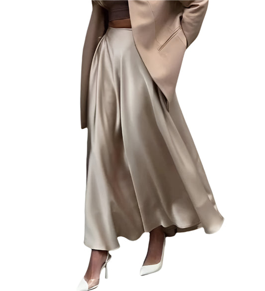 Women Satin High Waisted Long  A-line Drape Skirt | Elegant French Tutu Skirt