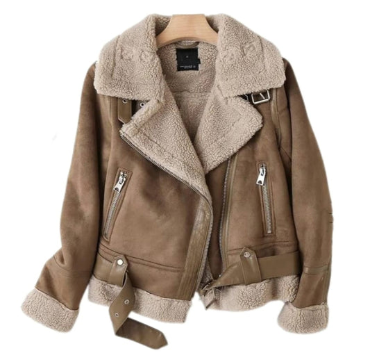 Women Brown Vintage Fur Jacket | Lapel Long Sleeves Winter Outwear