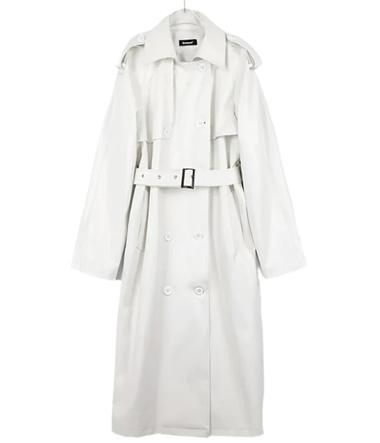 Women's Oversized Leather Trench Coat with Belt | Extra Long Leather Coat