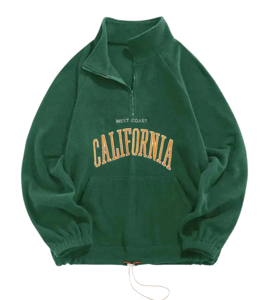 Unisex Vintage Fleece Sweatshirt | Turtleneck Hoodie Embroidered Pullover