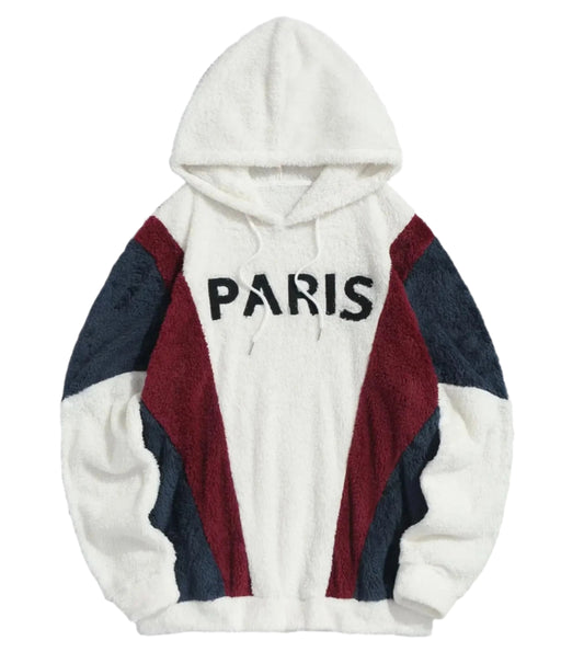 Unisex Fuzzy Warm White Hoodie | Baggy Hooded Pullover