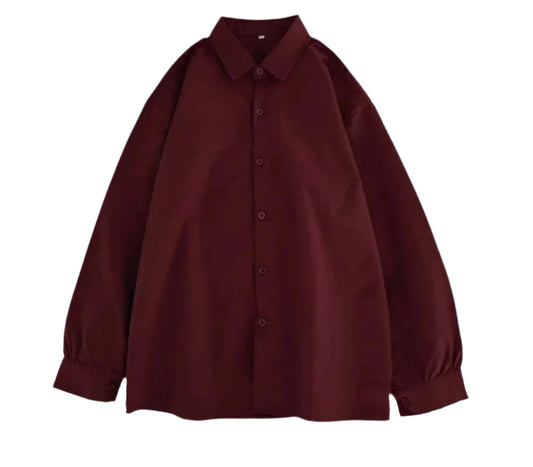 Women Plain Loose Button-Down Shirt | Oversized Long Sleeve Shirt