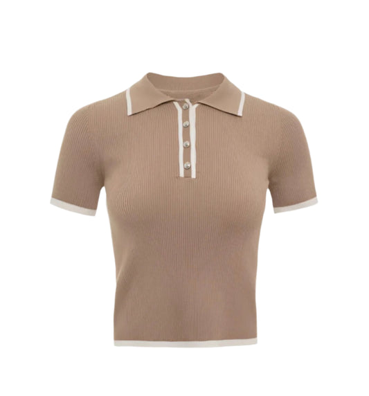 Women Knitted Short Sleeve Polo Shirt | Knit Sweater Ribbed Pullover