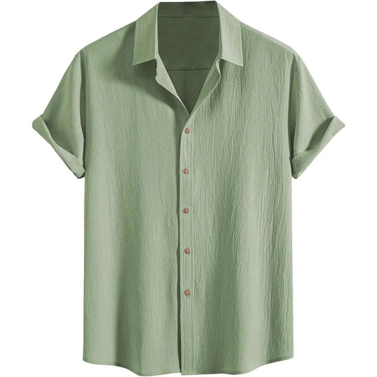 Men Cotton Wrinkle Textured Button Down Shirt | Casual Beach Hawaiian Summer Shirt