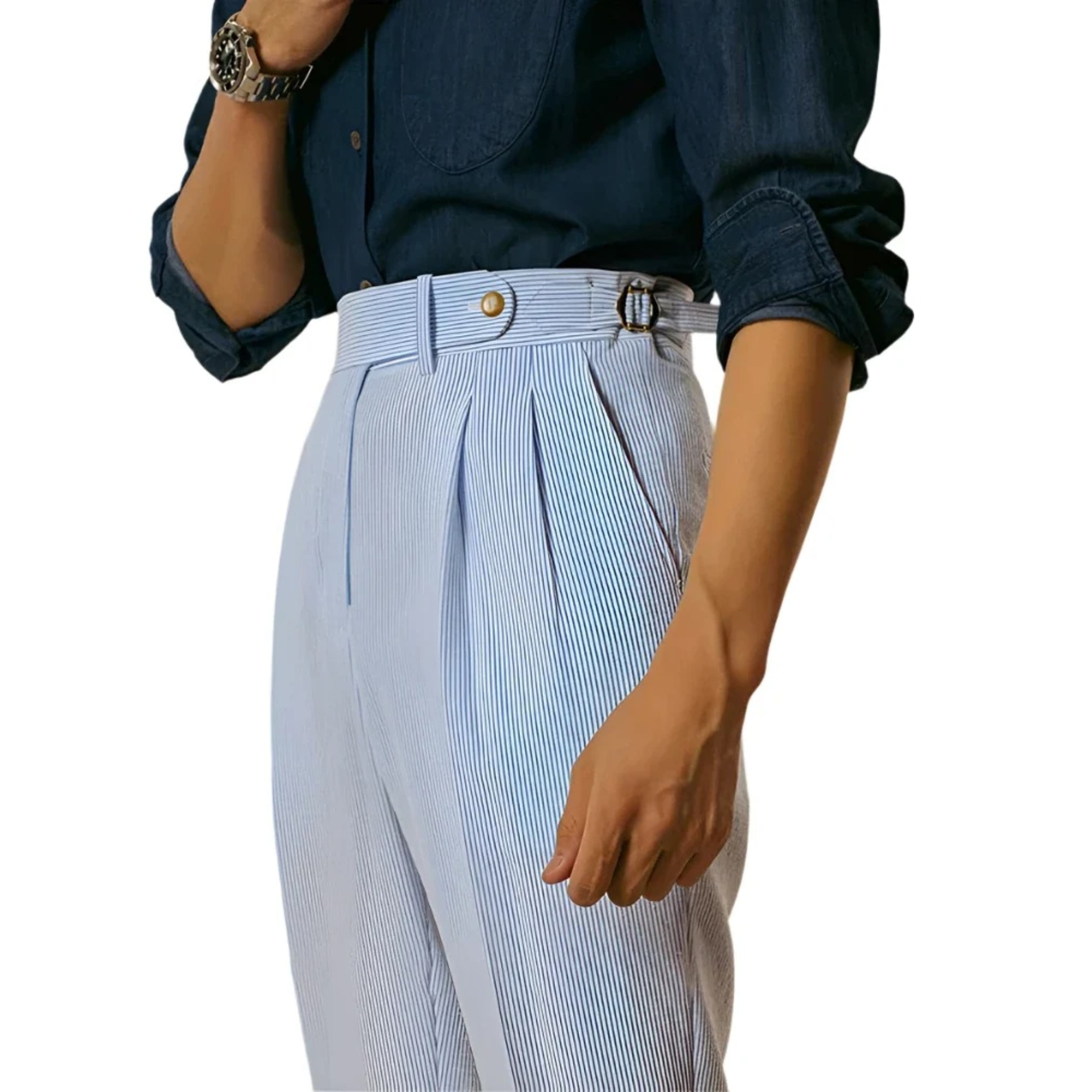 Men Classic Striped High Waist Suit Pants | Pleated Slim Pants Paris Republica Men Classic Striped High Waist Suit Pants | Pleated Slim Pants Paris Republica