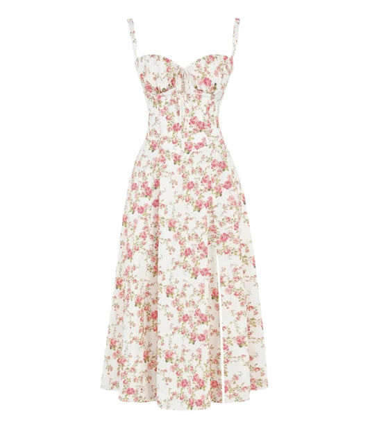 Women Casual Slit Floral Print Dress | Midi Summer Dress | Sundress | Holiday Dress