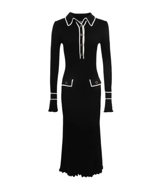 Women Ribbed Knitted Dress | Women Ruffle Knitted Maxi Dress | Long Sleeve Slim Dress