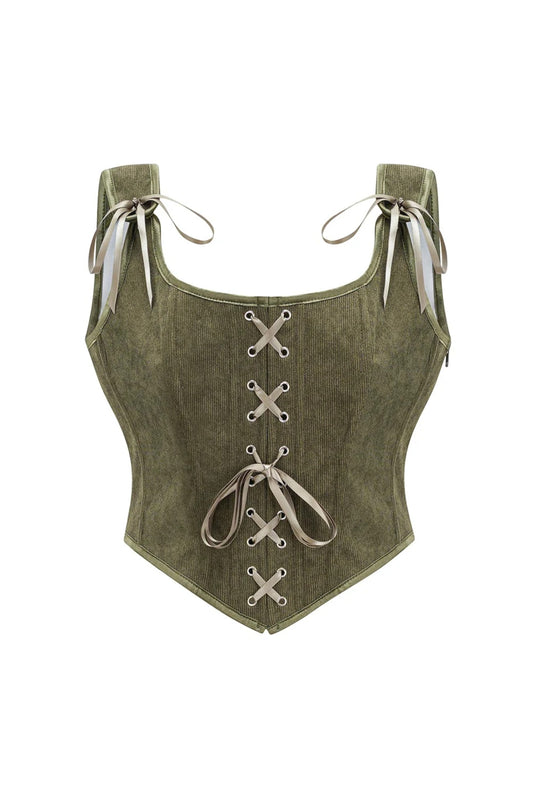 Women Victorian Vintage Corset | Front Lace Up Tank Top | Goth Lace Up Corset