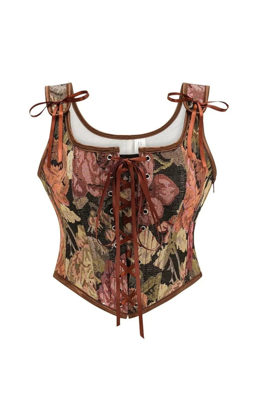 Women Vintage Gothic Corset | Lace Up Zip Floral Print Corset | Shapewear Slimming Vest