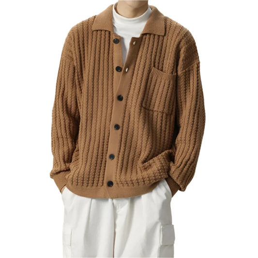 Men Warm Knitted Cardigan | Pleated Soft Turn-Down Collar Knitwear