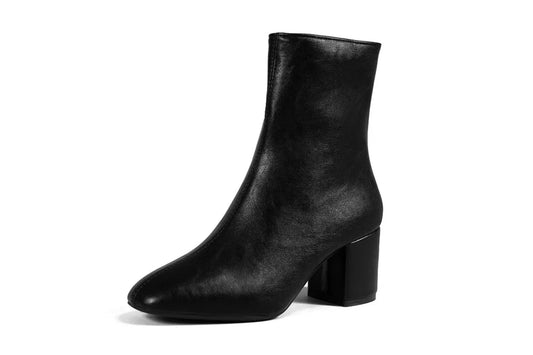 Women Leather Ankle Boots | Zipper Closure | Mid-Heel