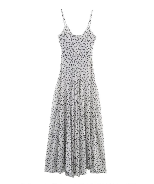 Women Polka Dot Print Maxi Dress | Spaghetti Strap | V-Neck
