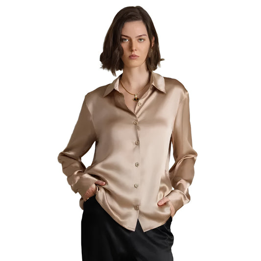 Women Satin Blouse | Long Sleeve Button-Down | Casual Office Silk Shirt