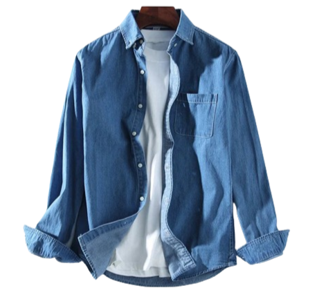 Men Denim Shirt | Long Sleeve Shirt | Lapel Pocket | Daily Casual Pure Cotton Shirt