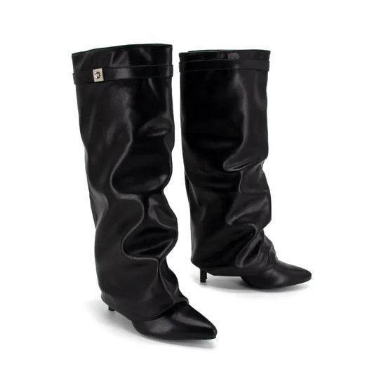 Women Leather Black Boots | High Heel | Knee-Length Boots