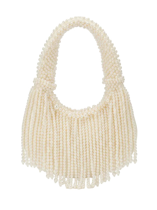 Women Pearl Evening Clutch | Luxury Designer Handbag | Long Tassel Clutch | Pearl Handle
