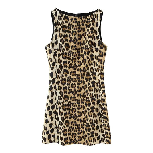 Women Leopard Print Mini Dress | Sleeveless O-Neck Dress