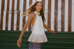 Women Vintage Leather Tassel Vest | Sleeveless | Backless | Halter Top
