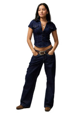 Women Retro High Waisted Top | Denim Top | Y2k