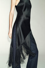 Women Long Satin Top | Fringe | Tassel | Sleeveless Top