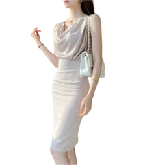 Women Satin Sleeveless Blouse | Silk Solid Color Office Tank Top