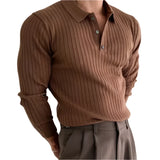 Men's Long Sleeve Knit Polo Shirt | Ribbed Solid Color Polo Shirt