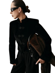 Women Napoleon Jacket | Elegant Office Short Coat | Stand Collar | Spring Jacket | Knotted Jacket