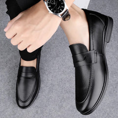 Men Plain Round Toe Leather Loafers | Leather Shoes