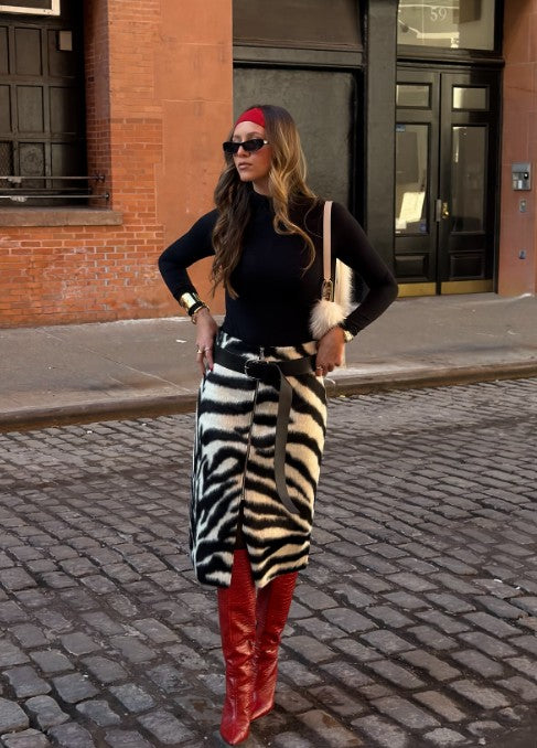 Women Zebra Print Skirt | High Waist | Midi Skirt | Elegant | Slim | Long Skirt