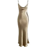 Satin Backless Dress | Long Elegant Trumpet Bodycon Dress | Spaghetti Strap Dress