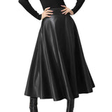 Women Black Long Leather Skirt | High Waisted Leather Skirt