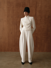 Women Napoleon Jacket | Elegant Office Short Coat | Stand Collar | Spring Jacket | Knotted Jacket