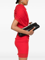 Women Leather Kiss Lock Bag | Long Clutch Bag | Luxury Shoulder Bag | Elegant Party Purse | Underarm Bag