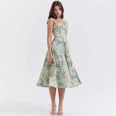 Women Floral Print Long Dress | Corset Dress | Casual Party Dress