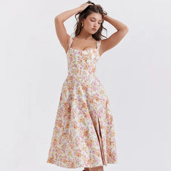 Women Floral Print Long Dress | Corset Dress | Casual Party Dress