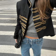 Women Napoleon Jacket | Elegant Office Short Coat | Stand Collar | Spring Jacket | Military Jacket