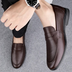 Men Plain Round Toe Leather Loafers | Leather Shoes