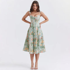 Women Floral Print Long Dress | Corset Dress | Casual Party Dress
