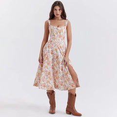Women Floral Print Long Dress | Corset Dress | Casual Party Dress
