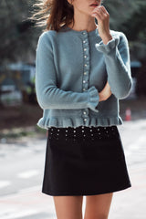 Women Knit Cardigan | Petal Sleeve Sweater | Autumn | Button Down Sweater