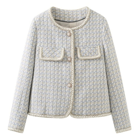 French Vintage Small Tweed Coat Women | Casual Outwear