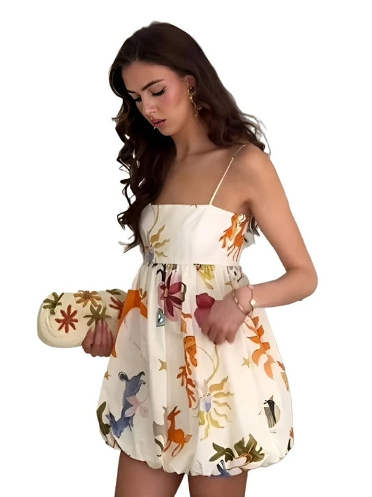 Women Sleeveless Printed Suspended Loose Mini Dress | Summer Casual Dress