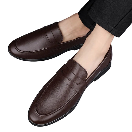 Men Plain Round Toe Leather Loafers | Leather Shoes