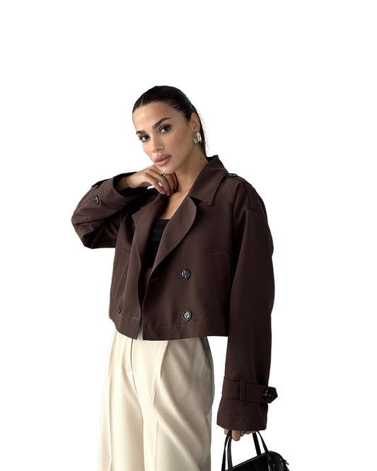 Women Cropped Trench Coat | Long Sleeve | Casual Classic
