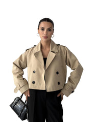 Women Cropped Trench Coat | Long Sleeve | Casual Classic